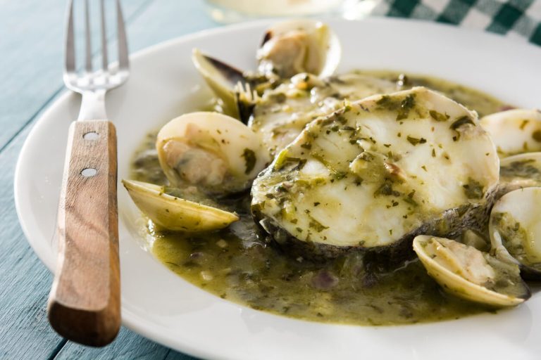 Merluza en Salsa Verde with claims  (Hake in Green Sauce)